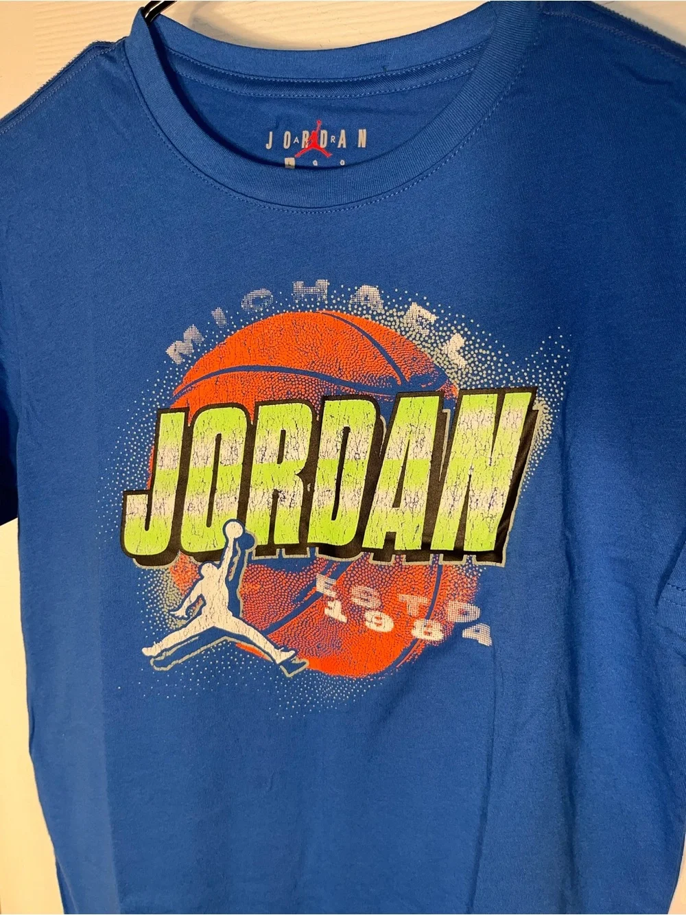 $28 Nike AIR JORDAN FLIGHT JUMPMAN T- Shirt BOYS Short Sleeve BLUE Large L 🏀